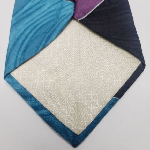 Vintage Pierre Balmain Couture Silk Electric Blue Black Geometric Necktie Funky - Picture 4 of 8